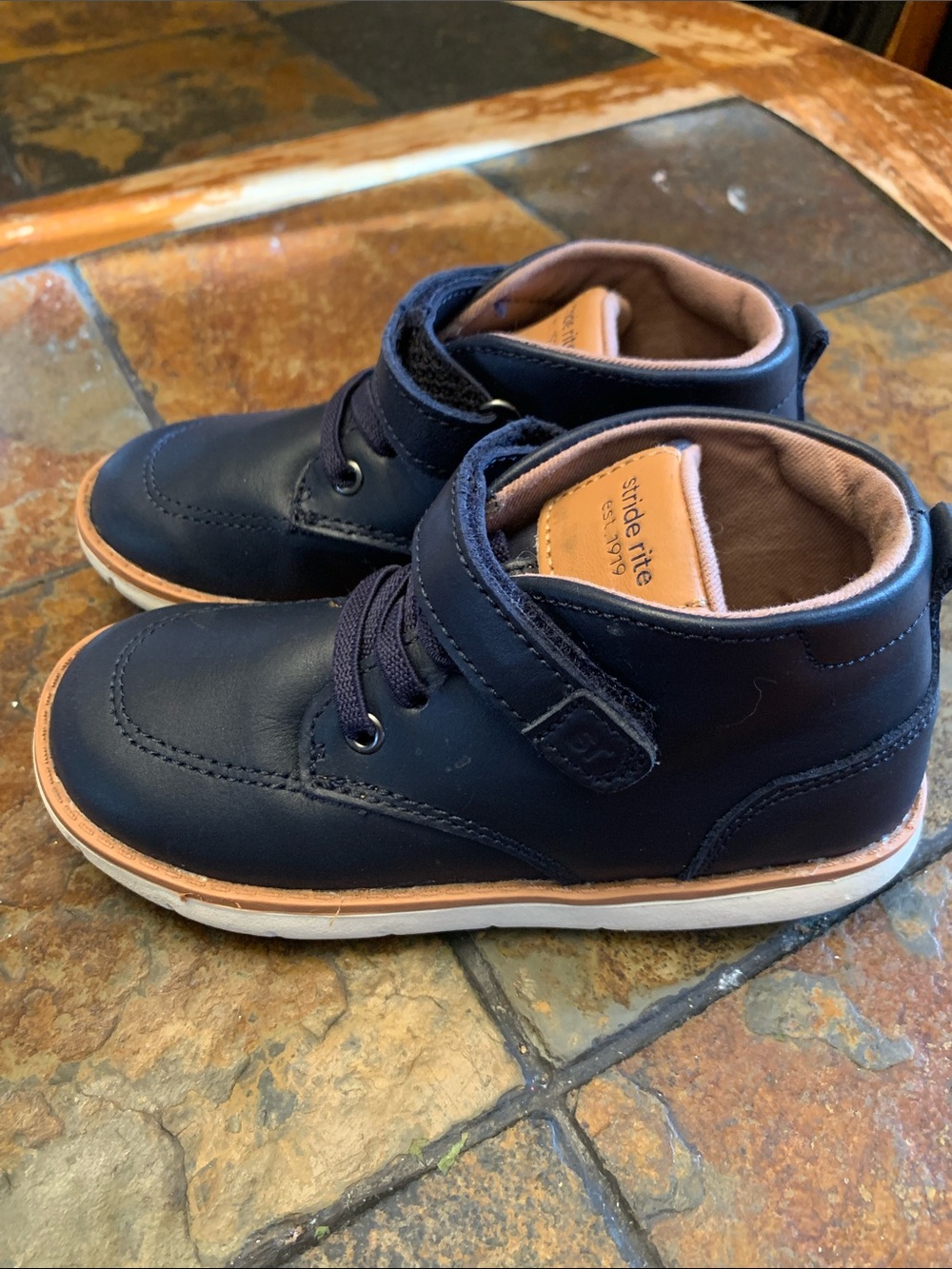 Stride Rite Navy and Tan Accent Kids' High-Top Boots Quinn Boot